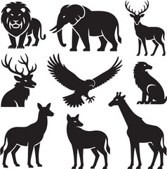 Minimalist Animal Silhouettes Vector – Lion, Elephant, Deer, Wolf, Eagle, Giraffe
