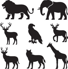 Minimalist Animal Silhouettes Vector – Lion, Elephant, Deer, Wolf, Eagle, Giraffe
