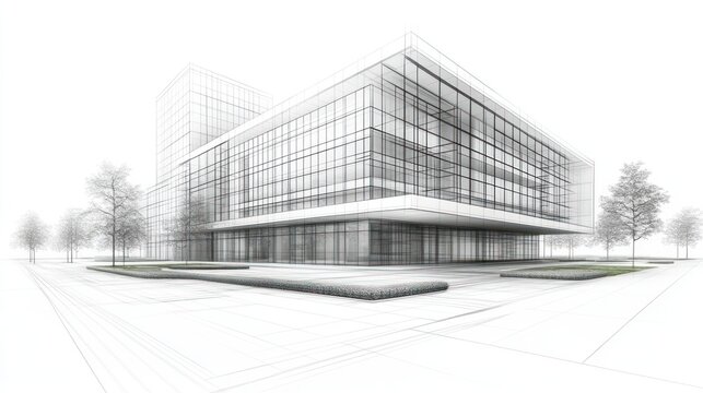 Architectural Design: Modern Glass Building Sketch