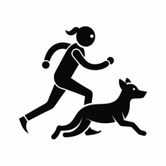 Stylized Silhouette Of Woman Running With Dog Exercising Together