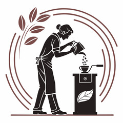 Minimalist Coffee Preparation Graphic Of A Person Pouring Coffee Beans