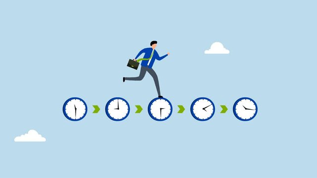 Deadline urgency, 4k animation of businessman hurry running on time counting down deadline.