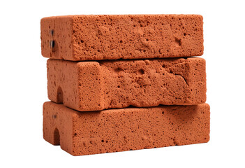 Stack of red bricks isolated on transparent background,Stack of Four Red Clay Bricks with Holes Isolated on White for Construction Concepts: Building Material Imagery: Bricks, Red, Clay, Isolated.