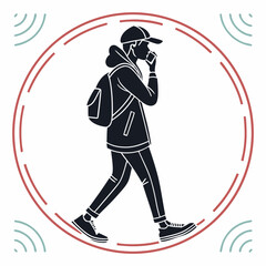 Man Walking And Talking On Phone Vector Silhouette Illustration Design