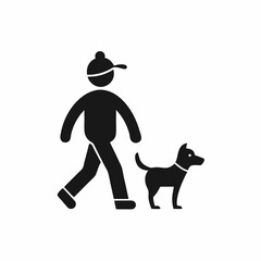 Walking The Dog Black Silhouette Style Graphic Element Illustration