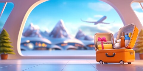 Packed Suitcase Awaits Winter Holiday Travel Adventure