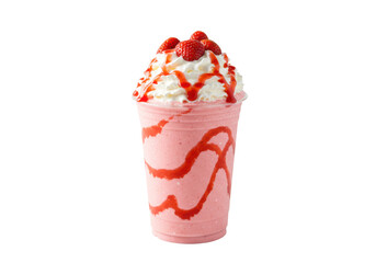 Strawberry milkshake with whipped cream isolated on transparent background