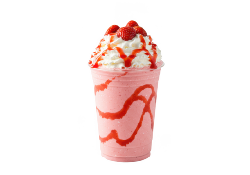 Strawberry milkshake with whipped cream isolated on transparent background