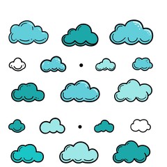 Collection of  cloud illustrations. Vector set of cartoon clouds in flat design.Cloud.
