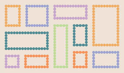 Frames scalloped vector corrugated grid rectangle shapes set. Frame Wavy Retro Stickers set, colorful speech bubble background, sticker pack vector illustratio