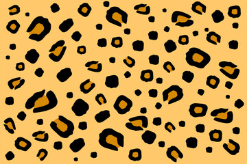 Wild leopard print pattern showcasing bold black shapes on a warm yellow background, perfect for fashion or interior design inspiration