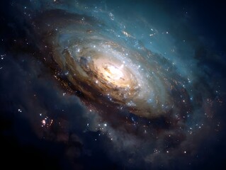 Fototapeta premium Embark on a Cosmic Journey with a Spiraling Galaxy Core Visualization Sparkling in Infinite Depths