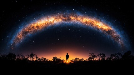 Fototapeta premium Silhouette figure under Milky Way