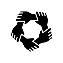 Obraz premium Teamwork clip art icon symbol. Group of five holding arms. A helping hand. Organized group. Concept of friendship, diversity, solidarity and inclusion. Multicultural society and population