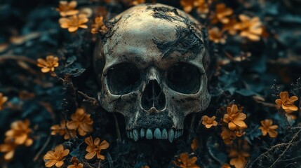 Skull amongst flowers