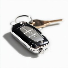 Compact Flip Out Metal Car Key Displayed on White Background Highlighting Robust Construction and Functionality