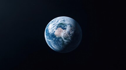 Naklejka premium Earth with Cloud Detail Realistic Style High Definition Front View Detailed Texture Rotating Planet Dark Space Background Deep Blue Tones Ideal for Environmental Campaigns