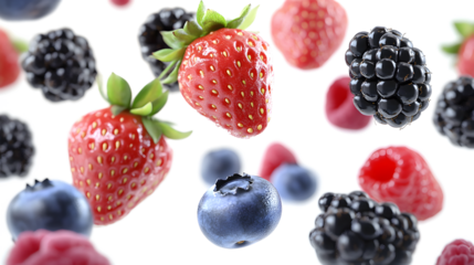 Fresh berries, vibrant colors, closeup, high detail, white background