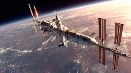 Space station orbiting the earth in the cosmos.