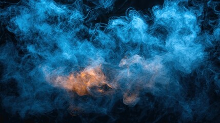 Abstract smoke swirls in vibrant blue and orange hues