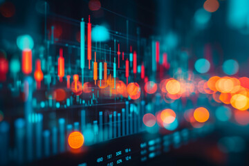 The abstract finance background showcases a stock market trading graph and candlestick chart, emphasizing the concept of financial investment    