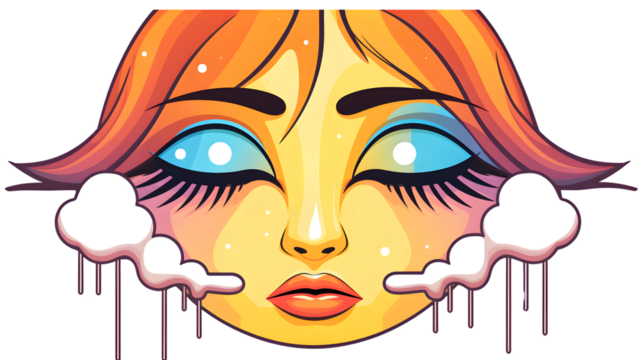 Professional Warm Gradient Line Drawing of Cartoon Crying Alien Artwork