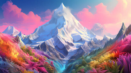 colorful rainbow core mountain illustration background poster decorative painting