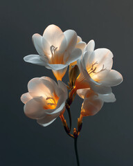 A close up of a bunch of white flowers with a light shining on them