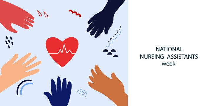 national nursing assistants week. Red heart with lifeline and medical hat illustration.  Healthcare concept celebrating essential medical workers and nurses for banner.  line art vector illustration - Powered by Adobe