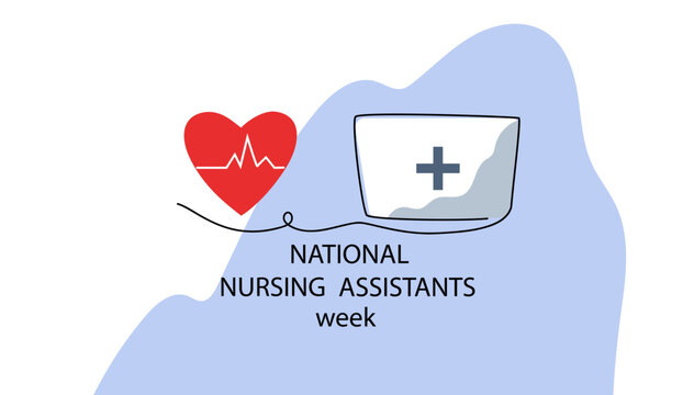 national nursing assistants week. Red heart with lifeline and medical hat illustration.  Healthcare concept celebrating essential medical workers and nurses for banner.  line art vector illustration - Powered by Adobe