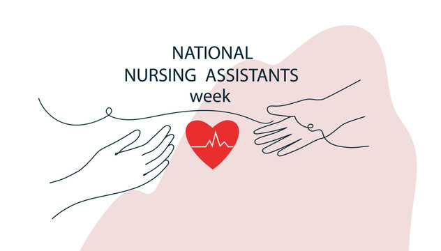 national nursing assistants week. Red heart with lifeline and medical hat illustration.  Healthcare concept celebrating essential medical workers and nurses for banner.  line art vector illustration - Powered by Adobe