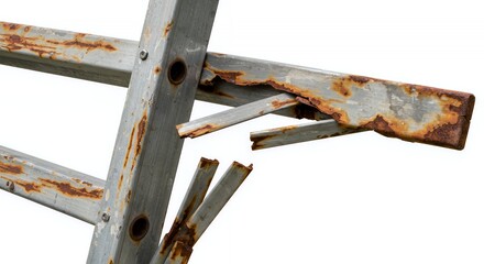 Damaged Rusting Broken Aluminum Ladder Section Isolated on White Screen Background Perfect for Ads Promotion and Recycling Concept