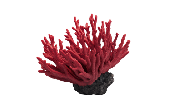 Red coral with a black rock in the middle, isolated