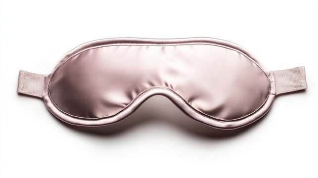 Soft pink silk sleep mask isolated on white.