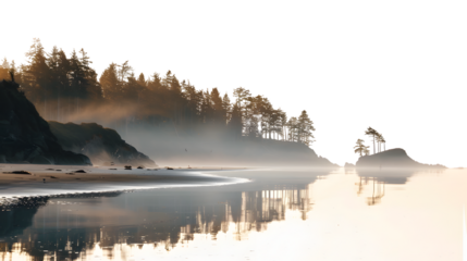 Serene West Coast Dawn Landscape on Isolated White Background Aspect Ratio 16:9