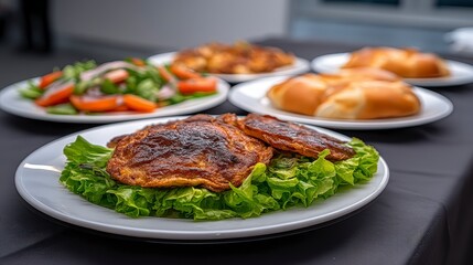 Delicious Summer Buffet  Grilled Food  Salad  Bread  Party