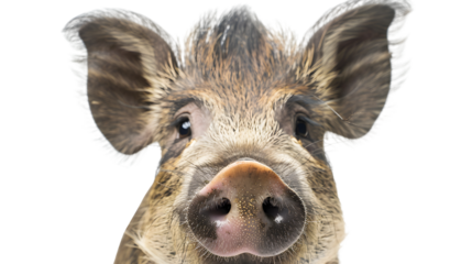 Close-up of Wild Boar (Sus scrofa) on Isolated White Background for Wildlife Enthusiasts