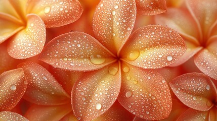 Close-up of delicate, orange flowers with water droplets
