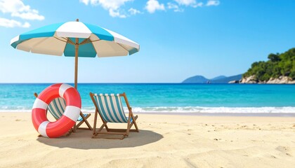 beach chairs and umbrella on the beach