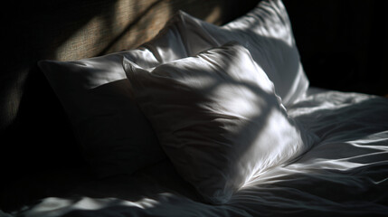 White pillow on a bed.