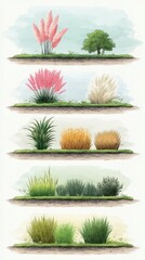 Ornamental Grasses Collection  Pink  White  Green Meadow Plants  Garden Design