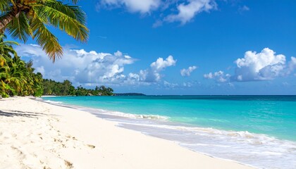 tropical beach with coconut palm trees