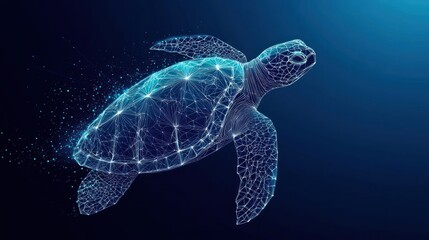 Oceanic Guardian: A digital sea turtle elegantly navigating through deep blue waters