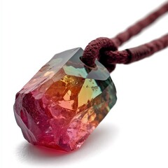 Iridescent Gemstone Pendant Necklace  Multicolor Crystal Jewelry  Boho Style