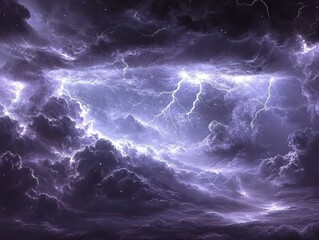 Powerful electrical storms illuminate a night sky.