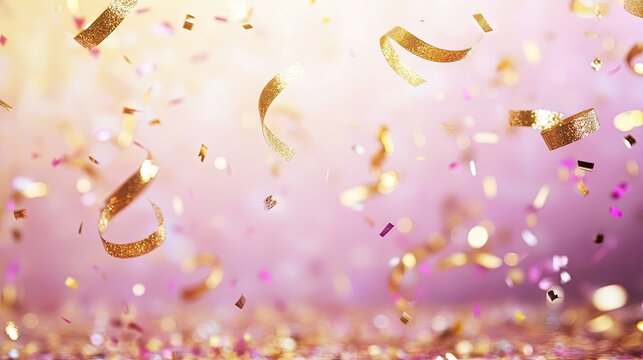 A vibrant celebration scene filled with shimmering gold and colorful confetti cascading through the air. creating a festive atmosphere perfect for parties and joyful events