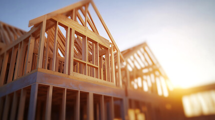 Obraz premium Wooden Framing of a House Under Construction