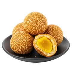 Onde-onde, Indonesian Street food. Onde-onde dessert. Sesame Balls with Sweet Filling on a Plate