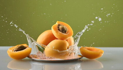 Infuse your creative projects with vibrant energy using this stunning high-resolution photo of a juicy apricot in a powerful liquid explosion. Captured with precision in a professional studio setup