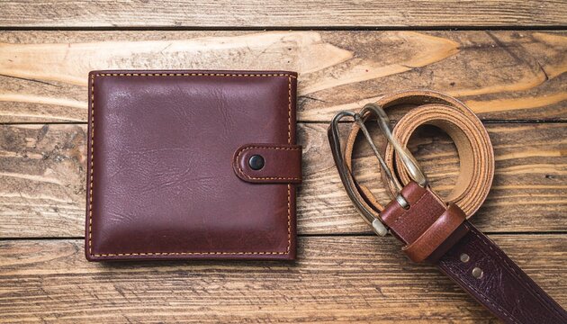 brown leather wallet with belt